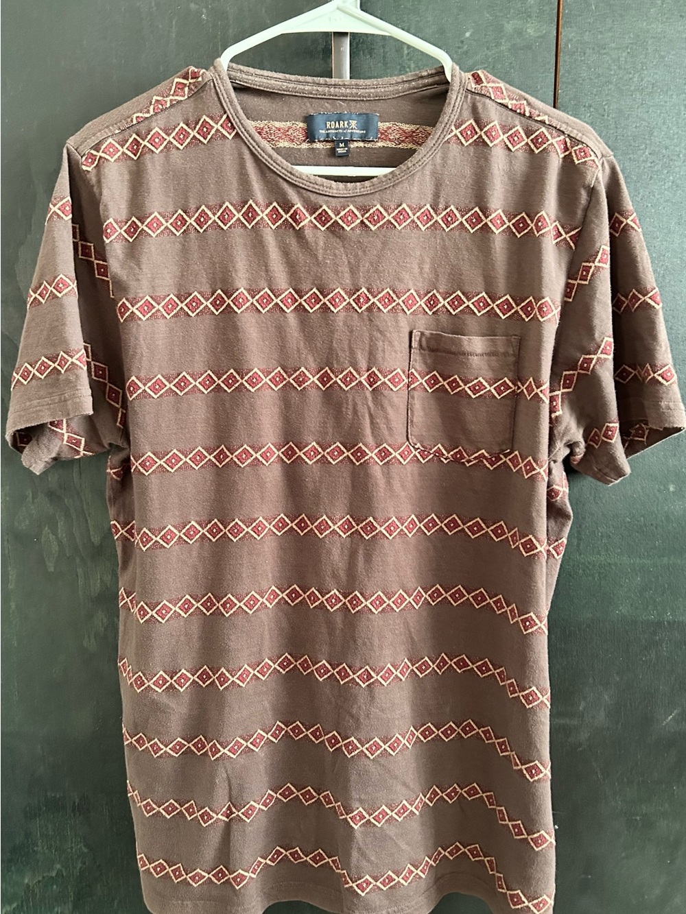 Roark Brown Tee with Red Geometric Stripes